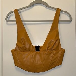 Zara Bustier Crop top brown faux leather Women's Top size small